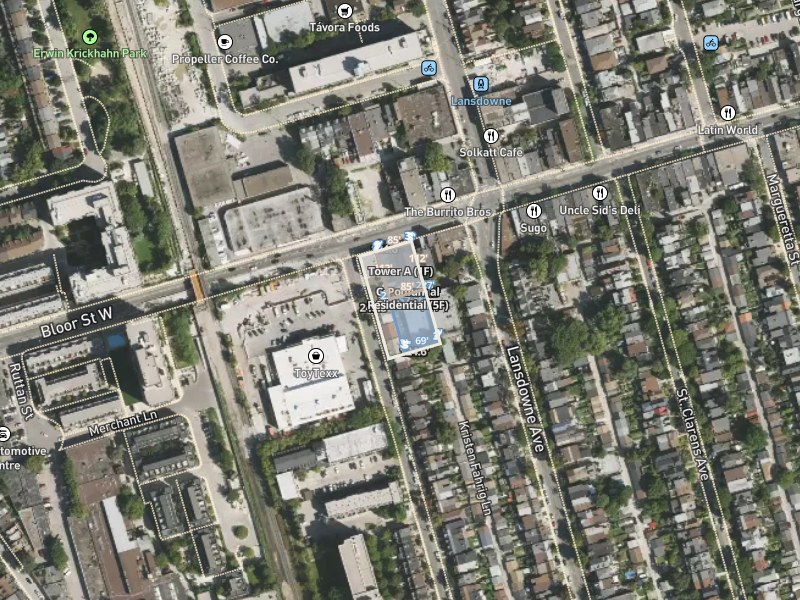 Satellite location map of the subject site at 307 Saint Helen's Avenue, Toronto.